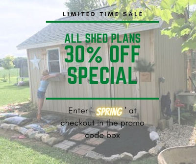 30% off shed plans sale.